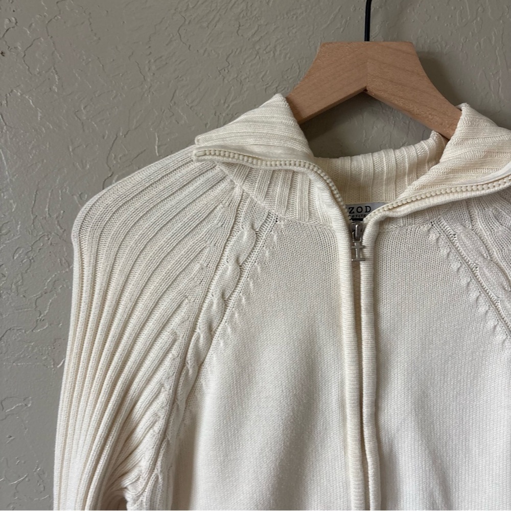 IZOD Cotton Sweater Zip Up White Petite Large - Picture 4 of 9
